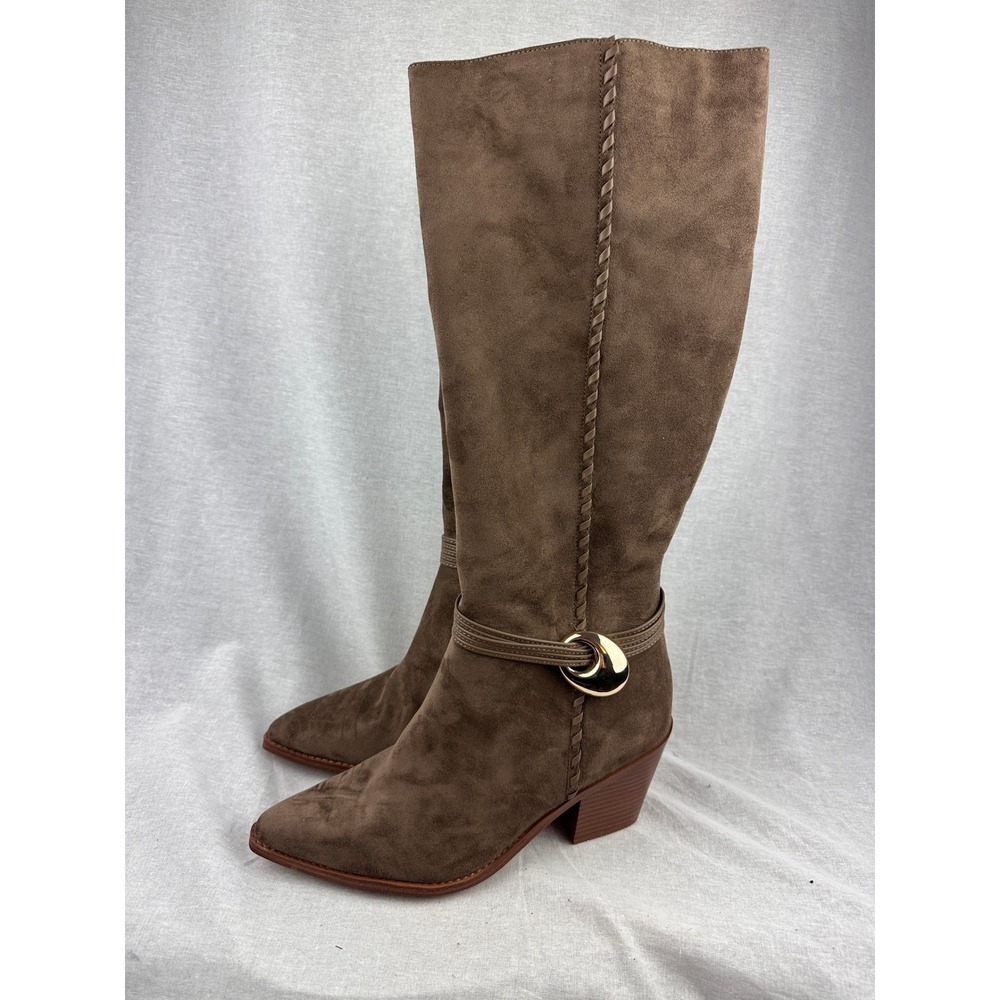 Universal Thread Women 11 Brown Faux Suede Tall Boots Pointed Toe Block Heel New